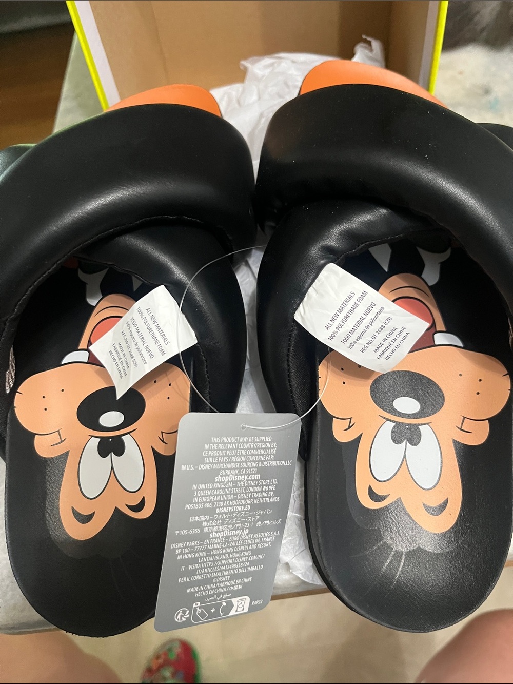 Disney Goofy Black and Orange Slide Sandals